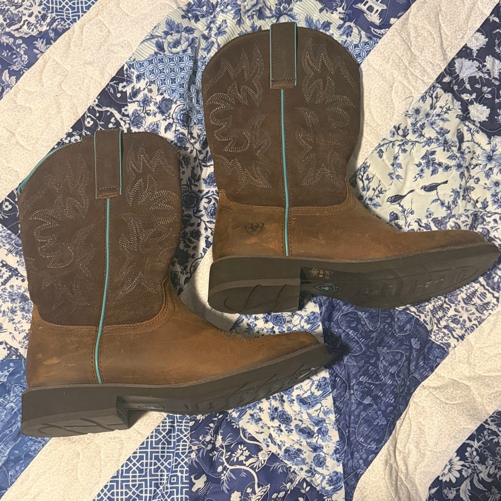 Ariat Brown Boots with Teal Trim